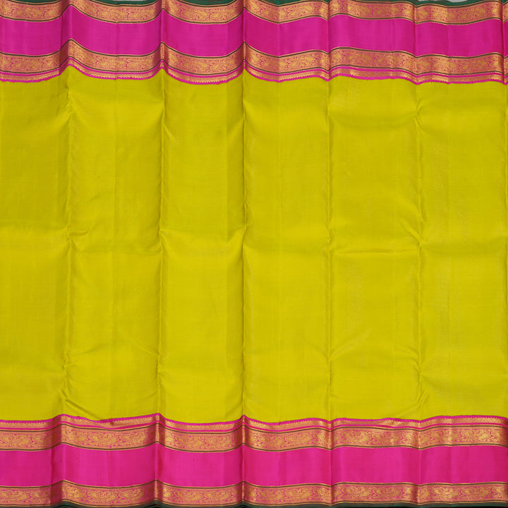 Hayagrivas Handloom Lime Green Kanjivaram Silk Saree with Rani Pink border KBE1654K1-6