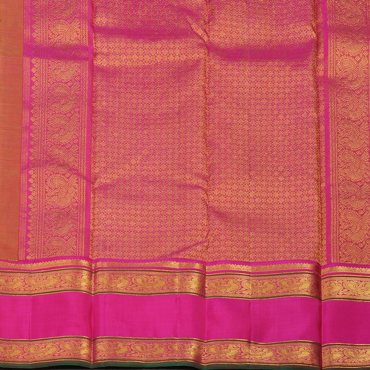 Hayagrivas Handloom Lime Green Kanjivaram Silk Saree with Rani Pink border KBE1654K1-6