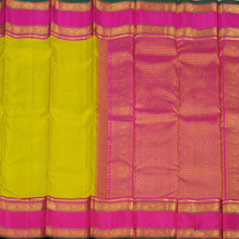 Hayagrivas Handloom Lime Green Kanjivaram Silk Saree with Rani Pink border KBE1654K1-6