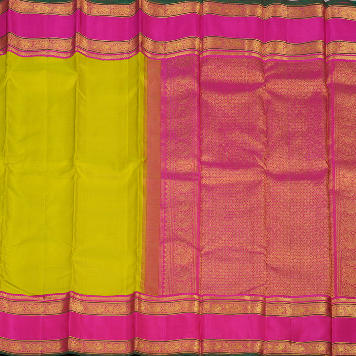 Hayagrivas Handloom Lime Green Kanjivaram Silk Saree with Rani Pink border KBE1654K1-6