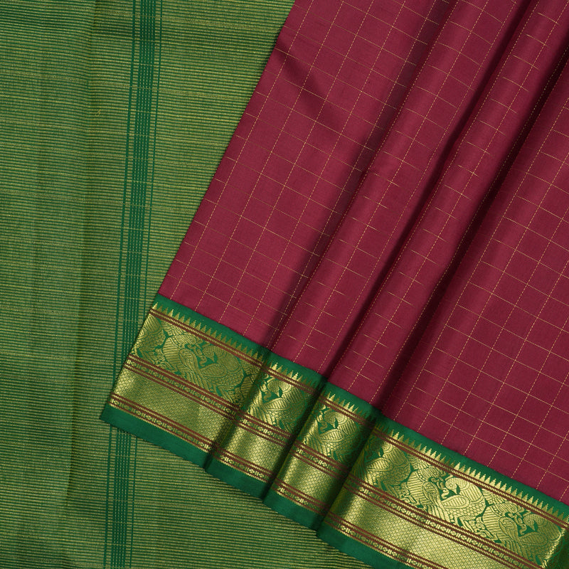 Hayagrivas Handloom Maroon Kanjivaram Silk Saree with Bottle Green border KBE1660K2-1