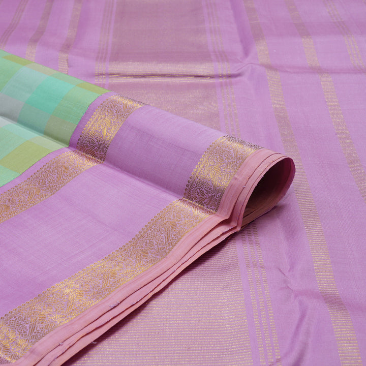 Hayagrivas Handloom Pastel Checks Kanjivaram Silk Saree with Lavendar Border KBE1666K14-1