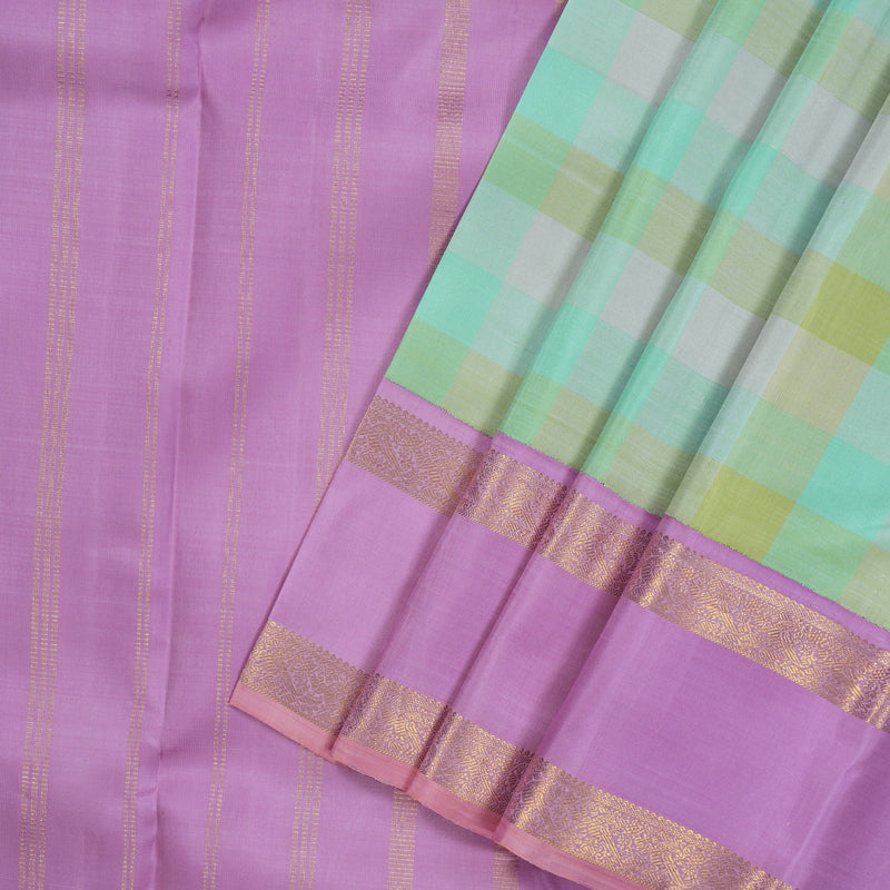 Hayagrivas Handloom Pastel Checks Kanjivaram Silk Saree with Lavendar Border KBE1666K14-1