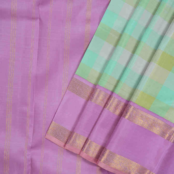 Hayagrivas Handloom Pastel Checks Kanjivaram Silk Saree with Lavendar Border KBE1666K14-1