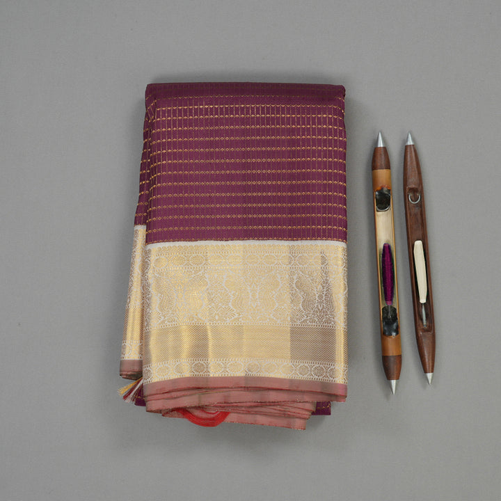 Hayagrivas Handloom Violet Kanjivaram Silk Saree with Half White border KBE1667K1-1