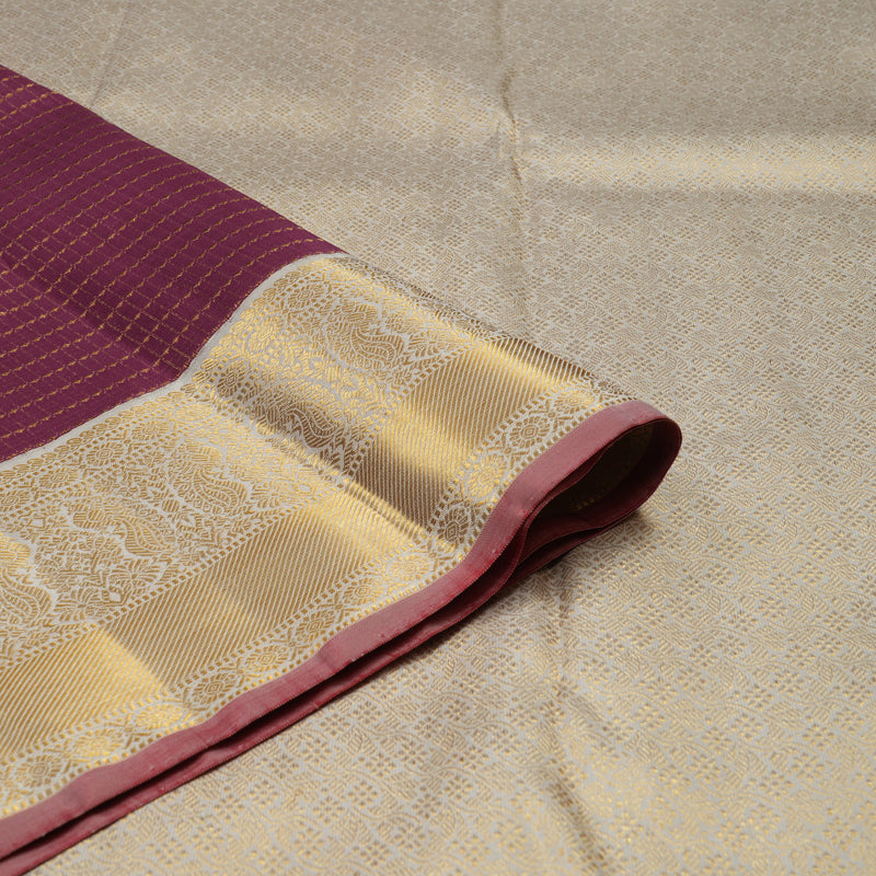 Hayagrivas Handloom Violet Kanjivaram Silk Saree with Half White border KBE1667K1-1