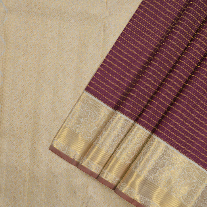 Hayagrivas Handloom Violet Kanjivaram Silk Saree with Half White border KBE1667K1-1