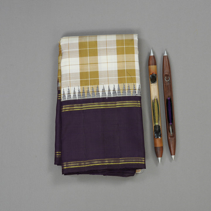 Hayagrivas Handloom Multicolour Checks Kanjivaram Silk Saree with Navy Blue Border KBE1669K2-3