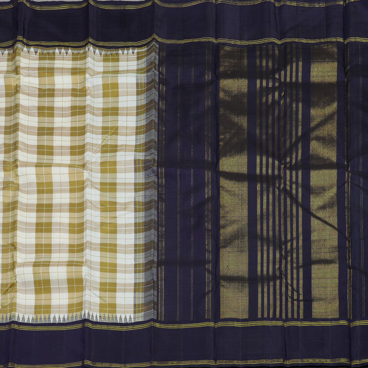Hayagrivas Handloom Multicolour Checks Kanjivaram Silk Saree with Navy Blue Border KBE1669K2-3