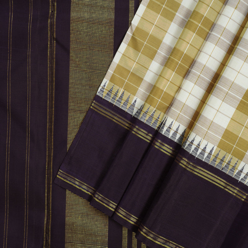 Hayagrivas Handloom Multicolour Checks Kanjivaram Silk Saree with Navy Blue Border KBE1669K2-3