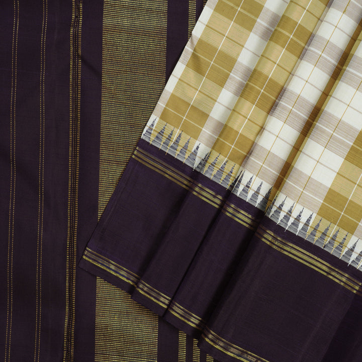 Hayagrivas Handloom Multicolour Checks Kanjivaram Silk Saree with Navy Blue Border KBE1669K2-3