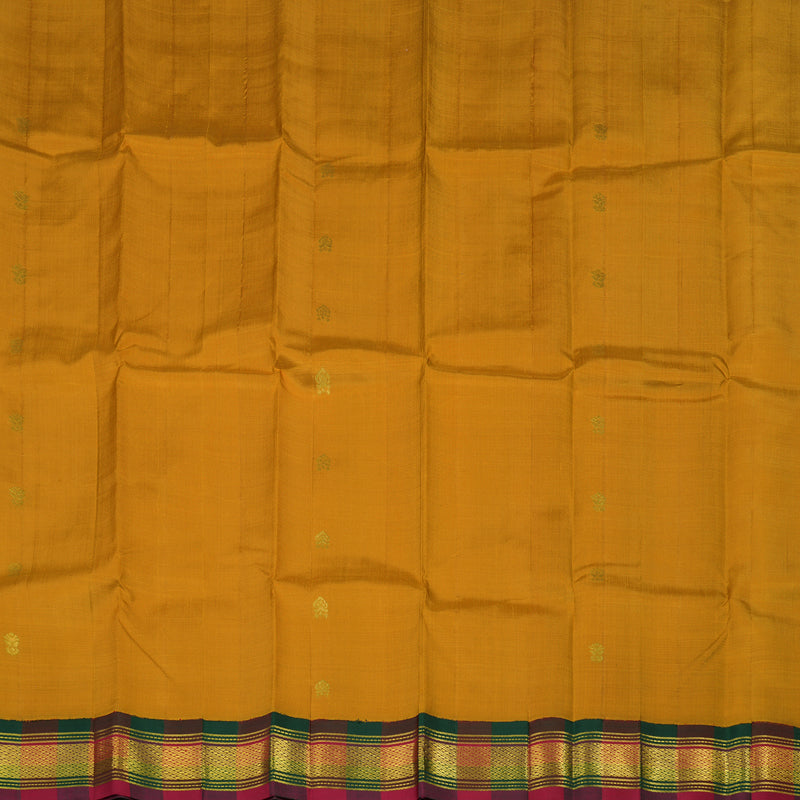 Hayagrivas Turmeric Yellow Pure One-sided Border Kanjivaram Silk saree KBE1671K1-5