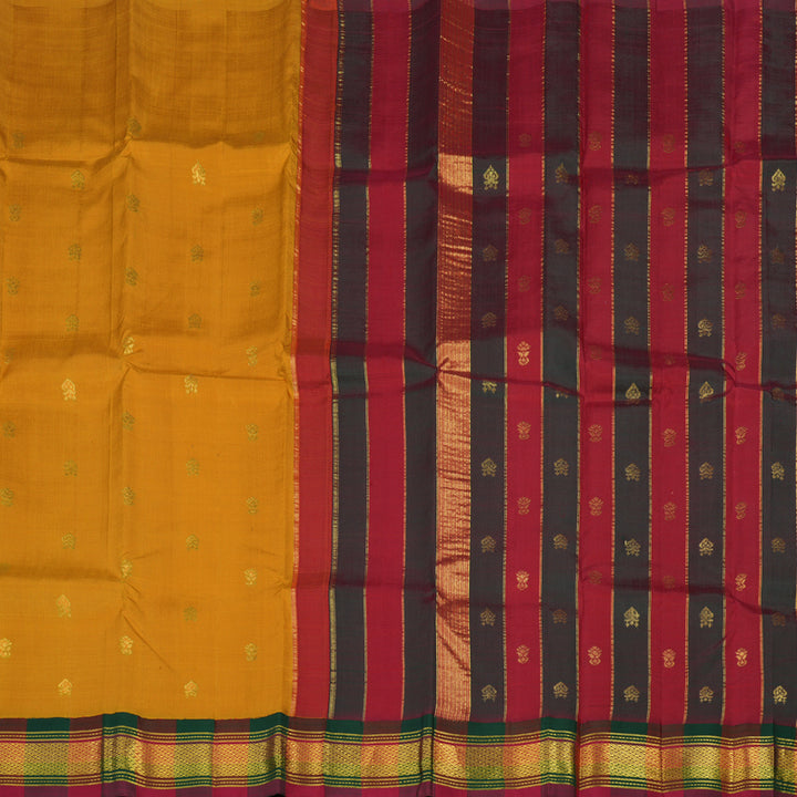 Hayagrivas Turmeric Yellow Pure One-sided Border Kanjivaram Silk saree KBE1671K1-5