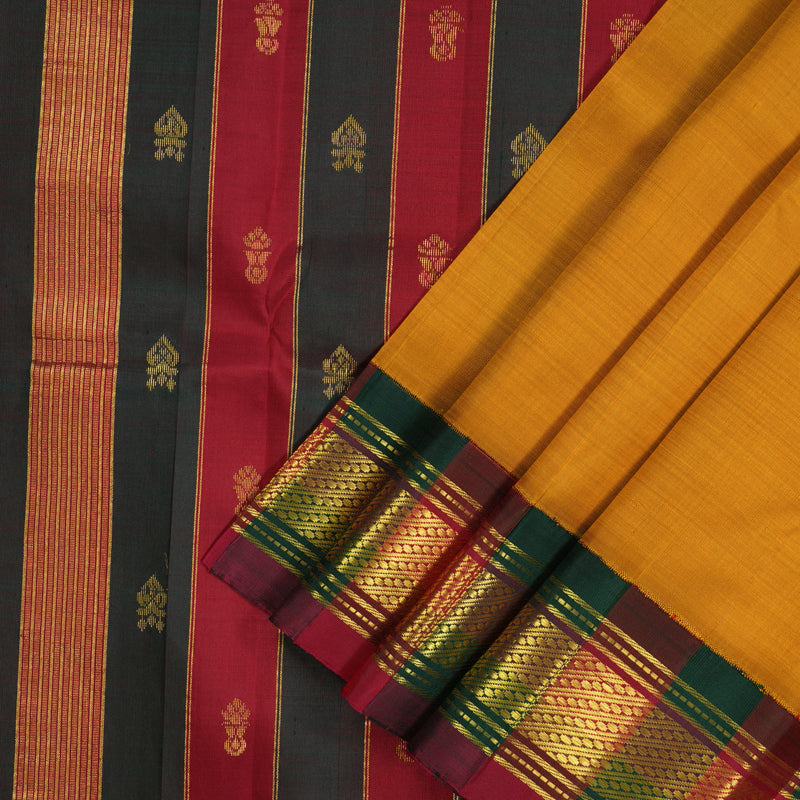 Hayagrivas Turmeric Yellow Pure One-sided Border Kanjivaram Silk saree KBE1671K1-5