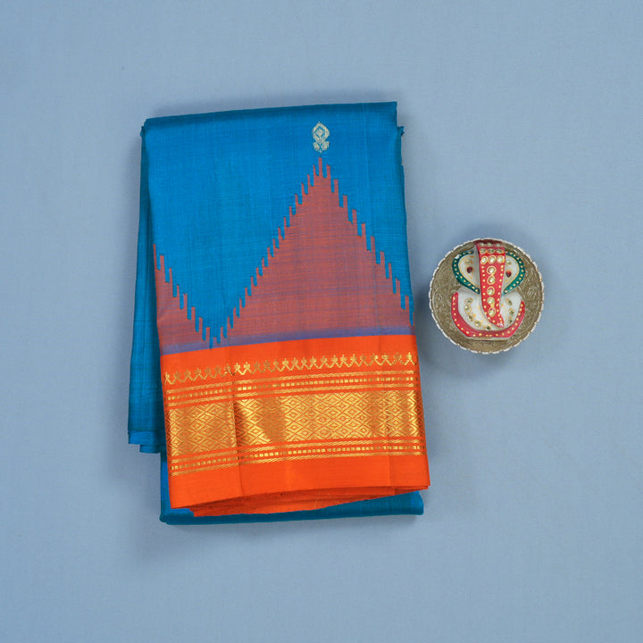 Hayagrivas Anantha Blue Pure One-sided border Kanjivaram Silk Saree KBE1671K2-5