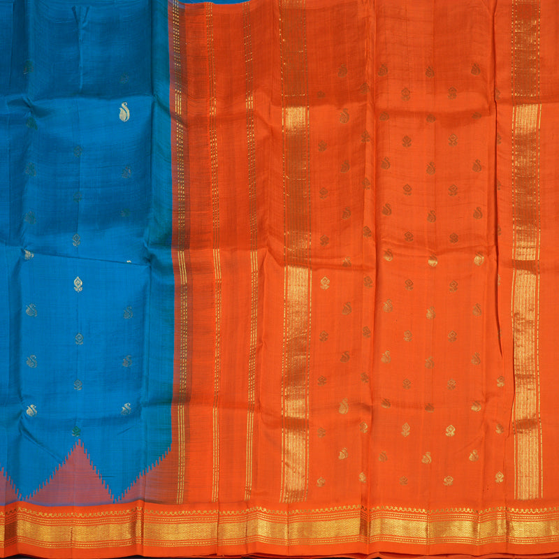 Hayagrivas Anantha Blue Pure One-sided border Kanjivaram Silk Saree KBE1671K2-5