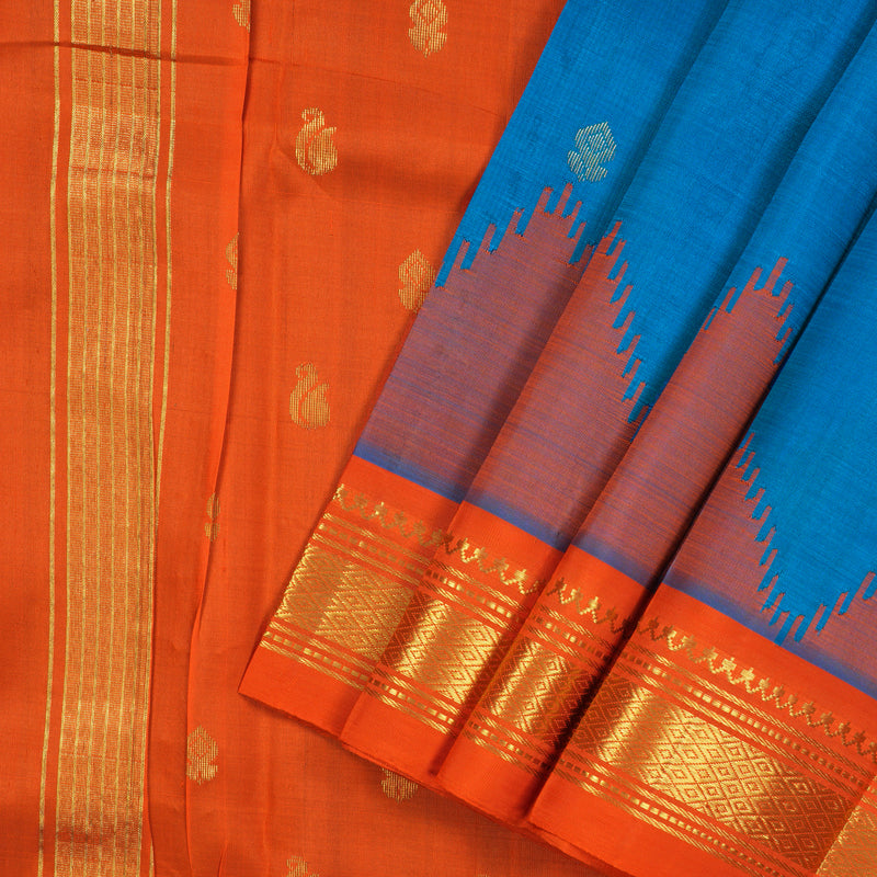 Hayagrivas Anantha Blue Pure One-sided border Kanjivaram Silk Saree KBE1671K2-5