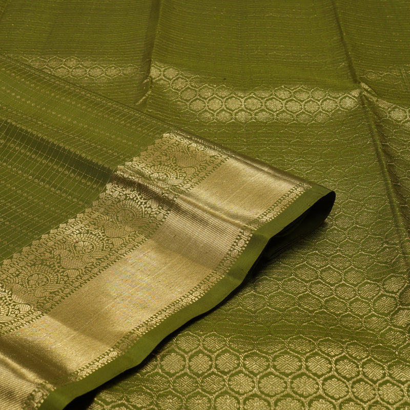 Hayagrivas Handloom Olive Green Kanjivaram Silk Saree KBE1674K3-1