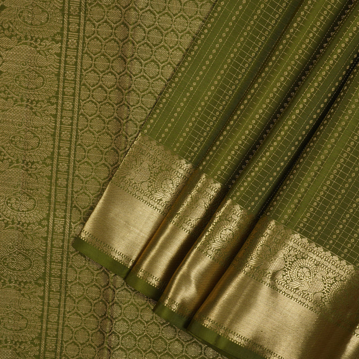 Hayagrivas Handloom Olive Green Kanjivaram Silk Saree KBE1674K3-1