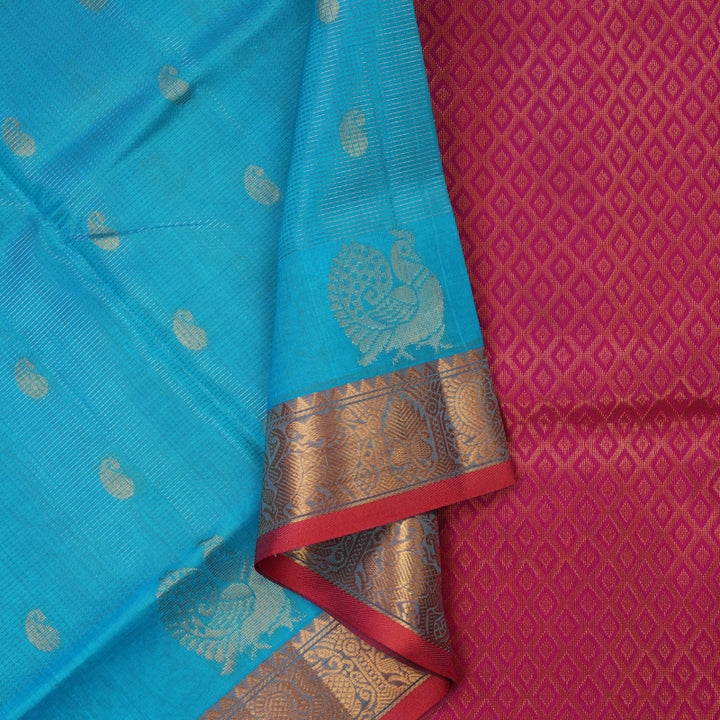 Hayagrivas Sky Blue Pure Silk Cotton Saree KBE1677K10-1