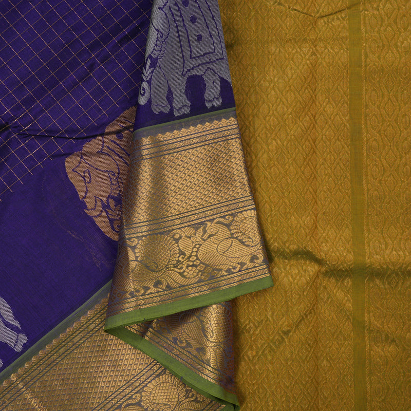 Hayagrivas Purplish-Blue Pure Silk Cotton Saree KBE1677K12-13