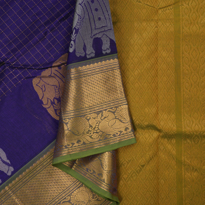 Hayagrivas Purplish-Blue Pure Silk Cotton Saree KBE1677K12-13