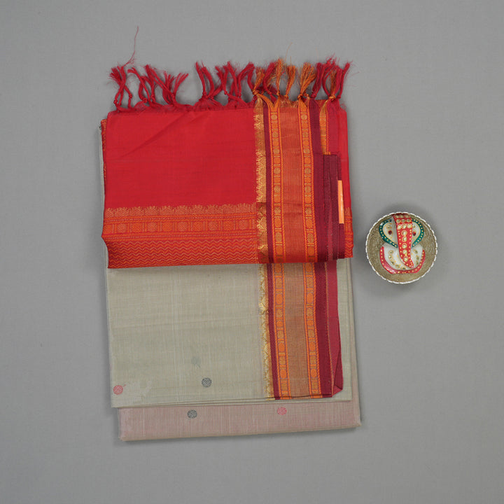 Hayagrivas Royal Grey Pure Silk Cotton Saree with Maroon Border KBE1678K1-13