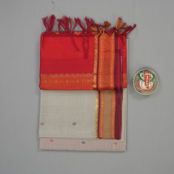 Hayagrivas Light Grey Pure Silk Cotton Saree with Red border KBE1678K1-31