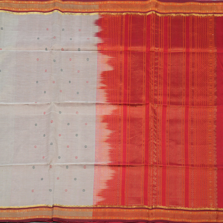 Hayagrivas Light Grey Pure Silk Cotton Saree with Red border KBE1678K1-31