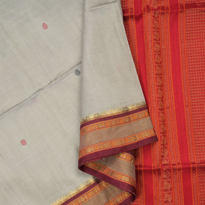 Hayagrivas Light Grey Pure Silk Cotton Saree with Red border KBE1678K1-31