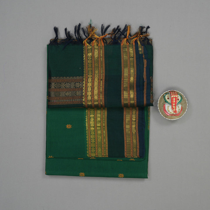 Hayagrivas Bottle Green Pure Silk Cotton Saree with Deep Peacock Green Border KBE1678K1-7