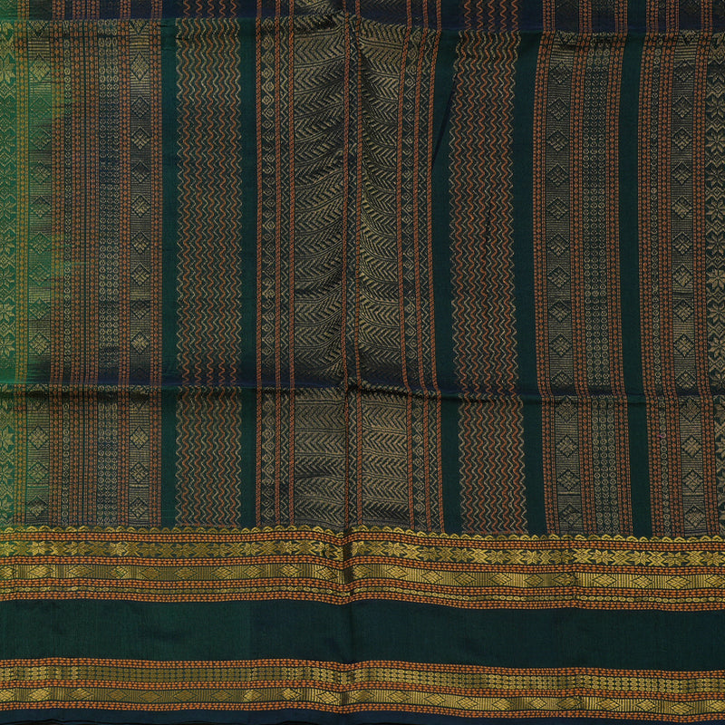 Hayagrivas Bottle Green Pure Silk Cotton Saree with Deep Peacock Green Border KBE1678K1-7