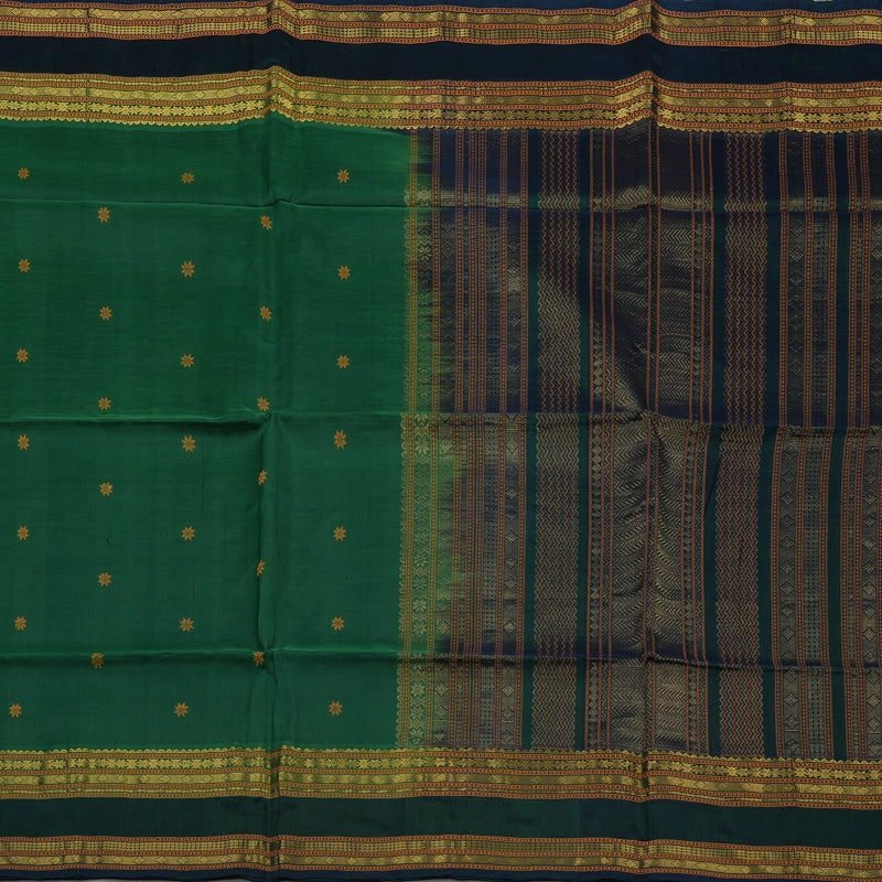 Hayagrivas Bottle Green Pure Silk Cotton Saree with Deep Peacock Green Border KBE1678K1-7