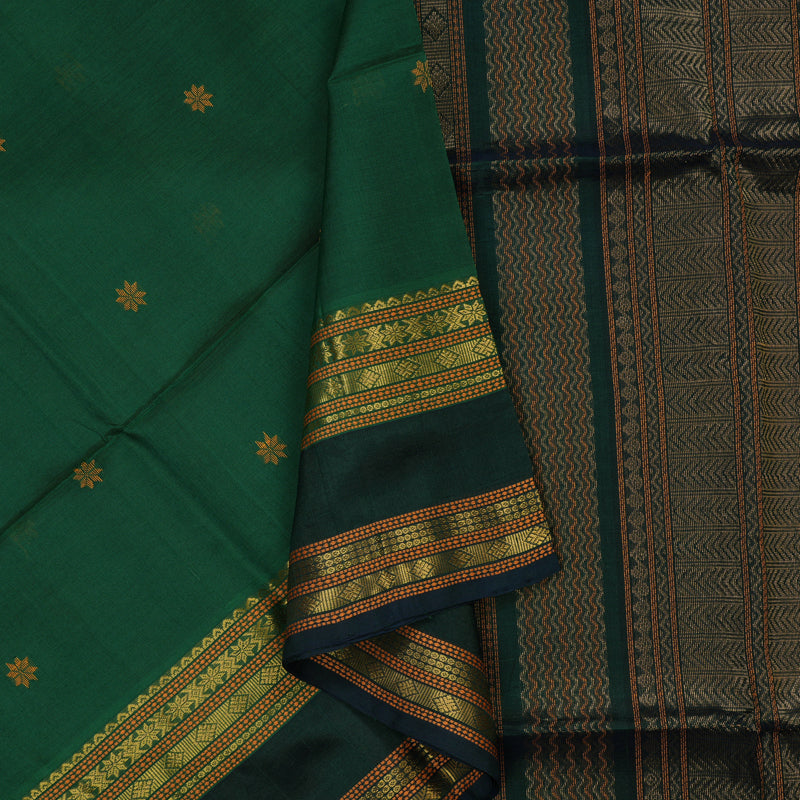 Hayagrivas Bottle Green Pure Silk Cotton Saree with Deep Peacock Green Border KBE1678K1-7