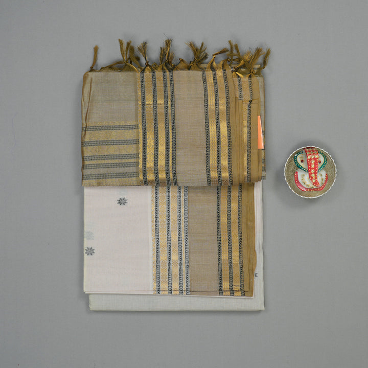 Hayagrivas Light Grey Pure Silk Cotton Saree with Royal Beige Border KBE1678K1-8