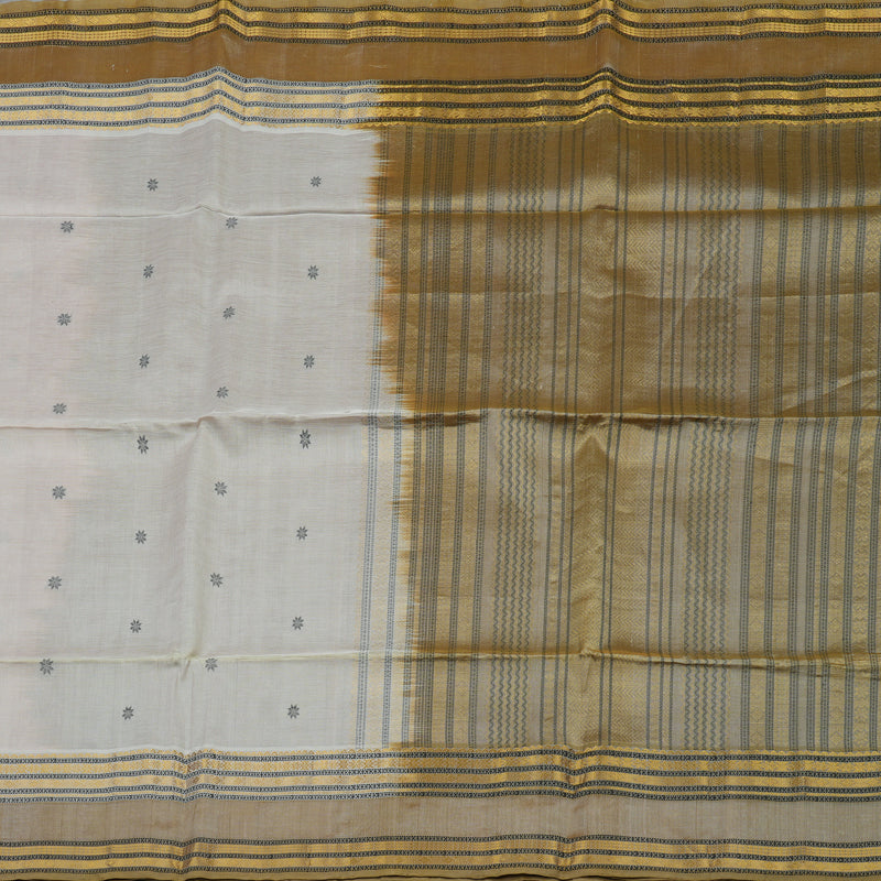 Hayagrivas Light Grey Pure Silk Cotton Saree with Royal Beige Border KBE1678K1-8