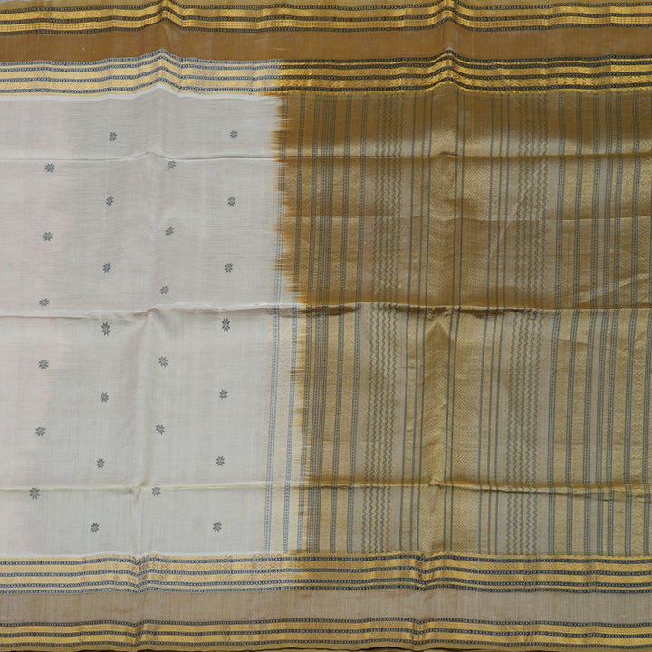 Hayagrivas Light Grey Pure Silk Cotton Saree with Royal Beige Border KBE1678K1-8