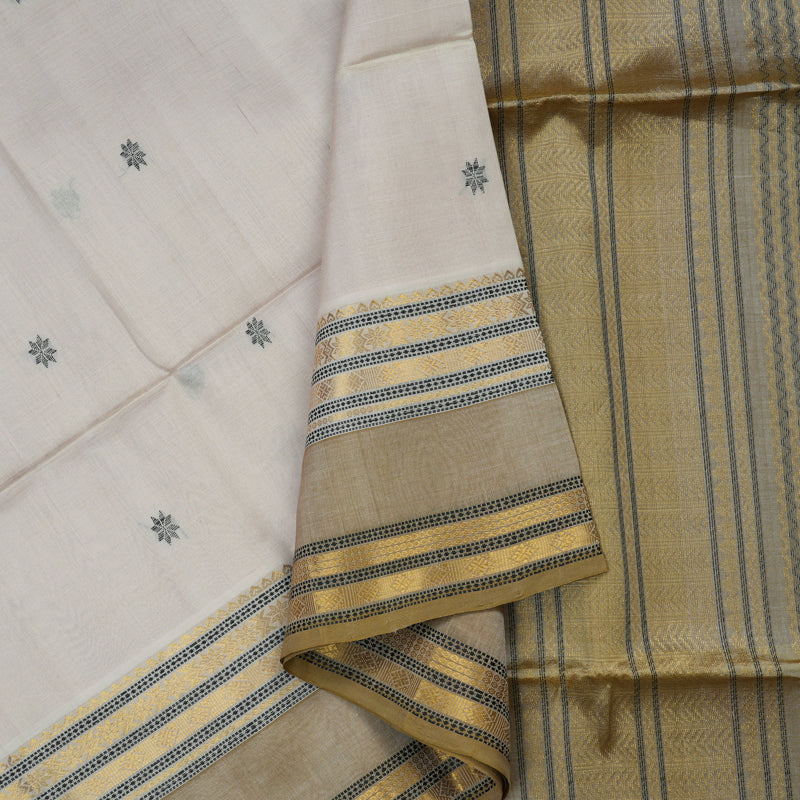 Hayagrivas Light Grey Pure Silk Cotton Saree with Royal Beige Border KBE1678K1-8