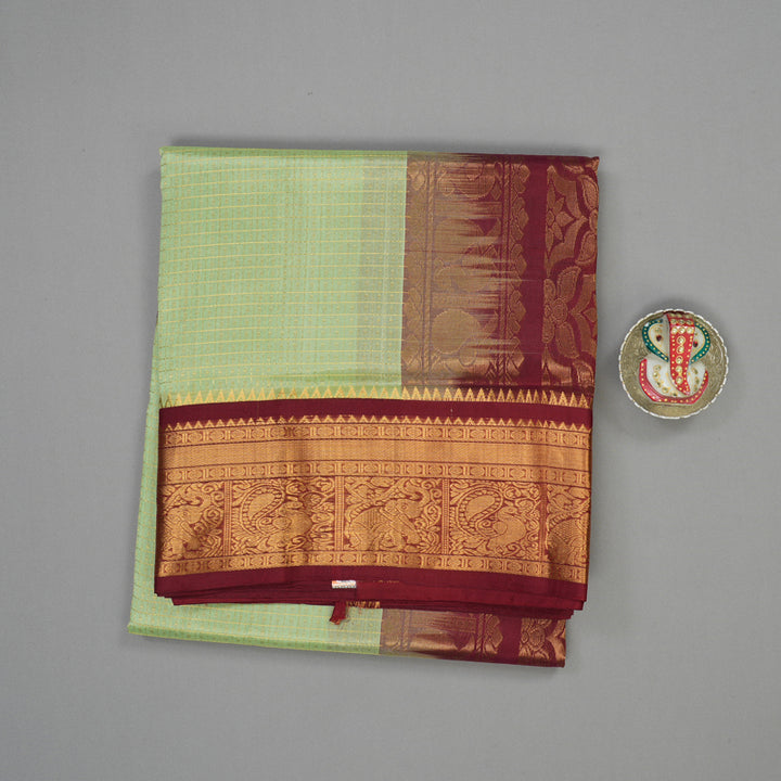 Hayagrivas Pista Green Pure Silk Cotton Saree with Maroon border KBE1678K11-2