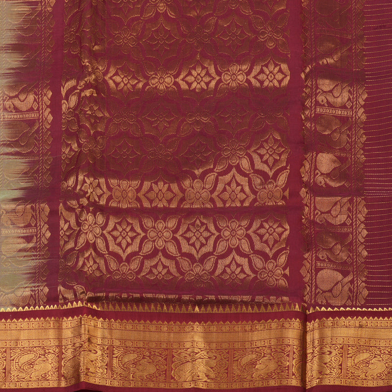 Hayagrivas Pista Green Pure Silk Cotton Saree with Maroon border KBE1678K11-2