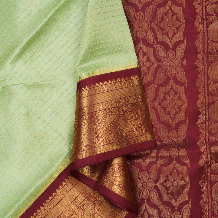 Hayagrivas Pista Green Pure Silk Cotton Saree with Maroon border KBE1678K11-2