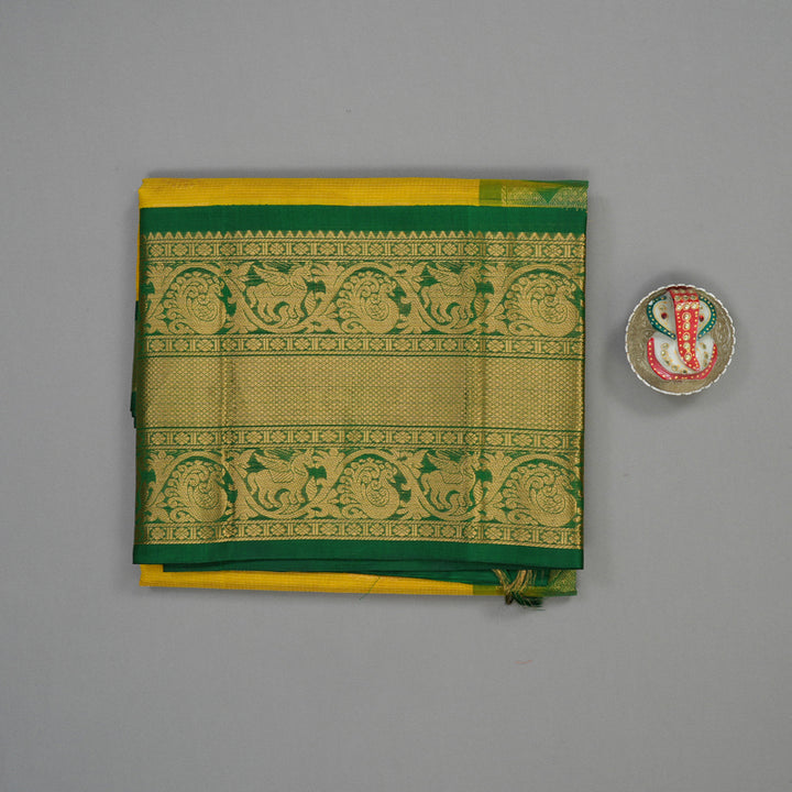 Hayagrivas Sampanga Yellow Pure Silk Cotton Saree with Dark Green border KBE1678K13-7
