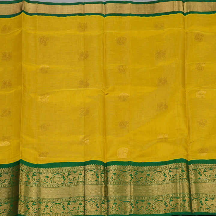 Hayagrivas Sampanga Yellow Pure Silk Cotton Saree with Dark Green border KBE1678K13-7