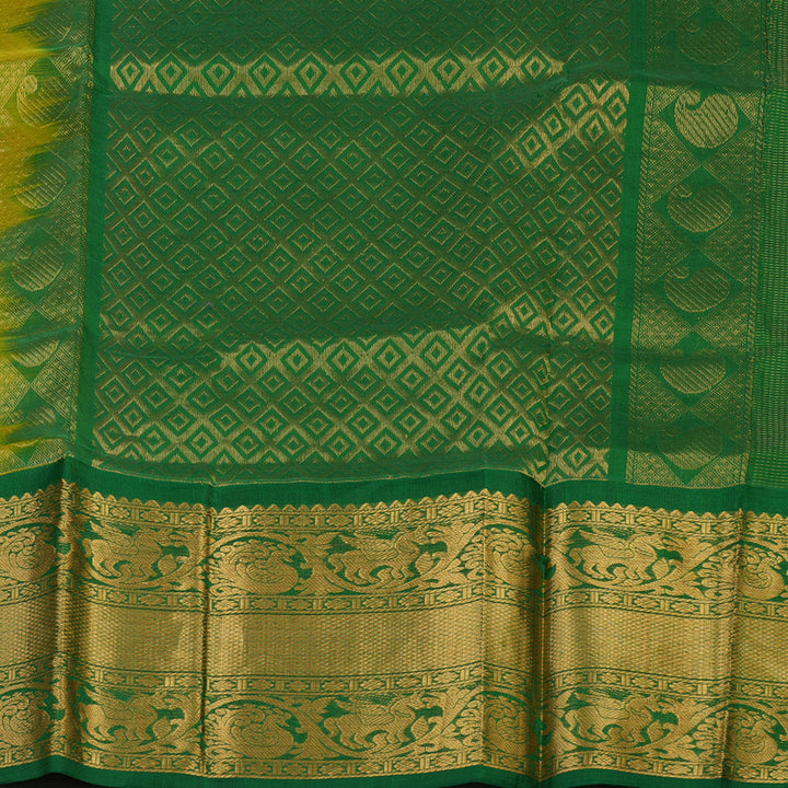 Hayagrivas Sampanga Yellow Pure Silk Cotton Saree with Dark Green border KBE1678K13-7