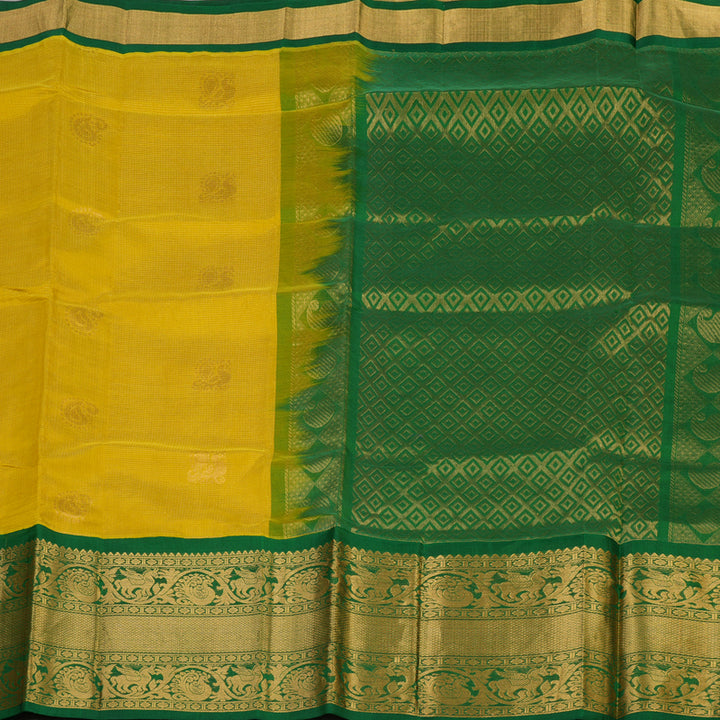 Hayagrivas Sampanga Yellow Pure Silk Cotton Saree with Dark Green border KBE1678K13-7