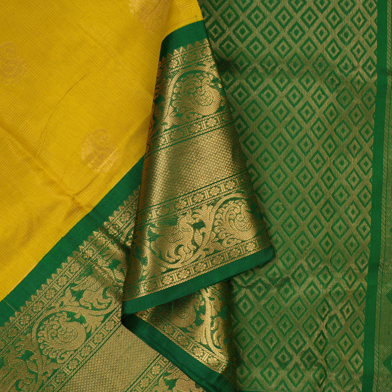 Hayagrivas Sampanga Yellow Pure Silk Cotton Saree with Dark Green border KBE1678K13-7