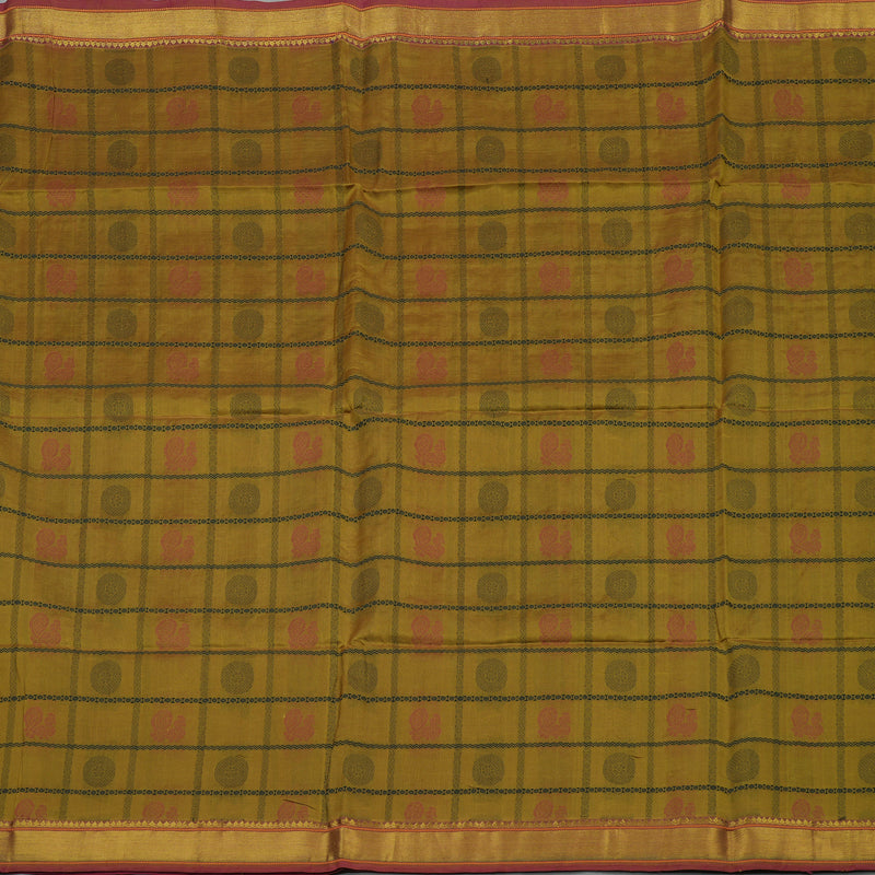 Hayagrivas Sampanga Green Pure Silk Cotton Saree with Brick Red Border KBE1678K2-18