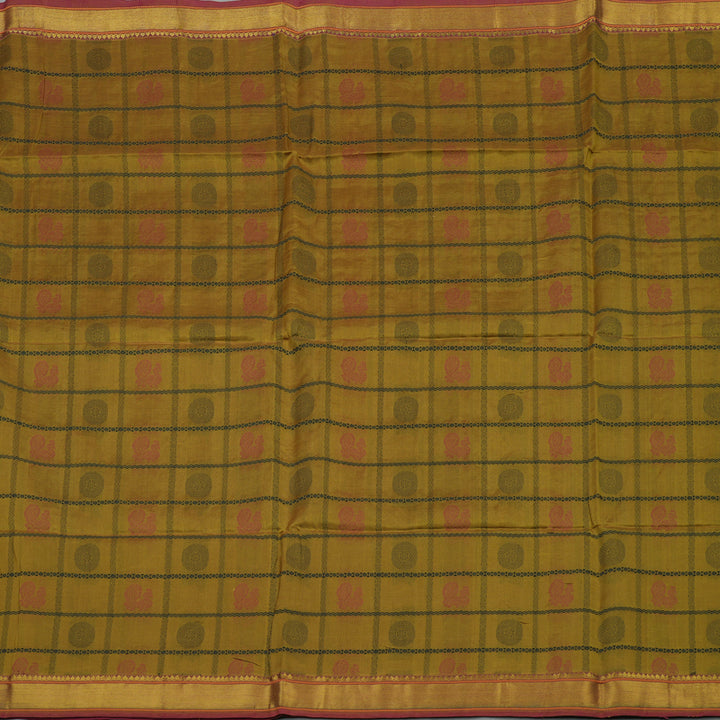 Hayagrivas Sampanga Green Pure Silk Cotton Saree with Brick Red Border KBE1678K2-18