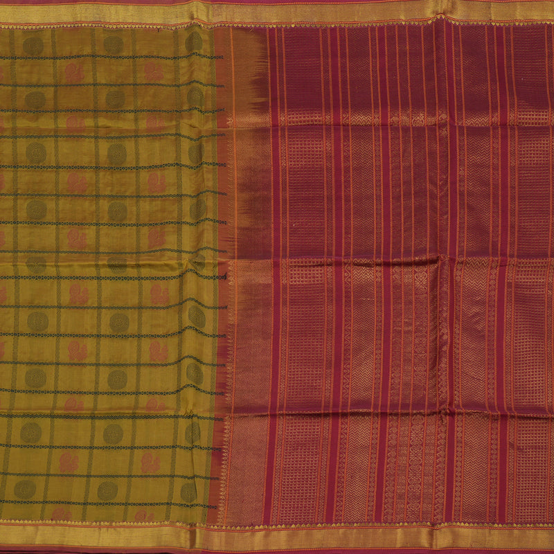 Hayagrivas Sampanga Green Pure Silk Cotton Saree with Brick Red Border KBE1678K2-18