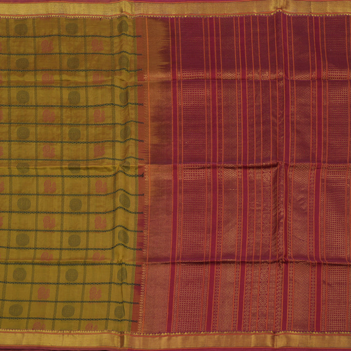 Hayagrivas Sampanga Green Pure Silk Cotton Saree with Brick Red Border KBE1678K2-18